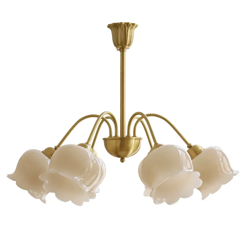 Lily of the valley flower French cream lamp, retro light luxury American living room dining room bedroom all copper chandelier