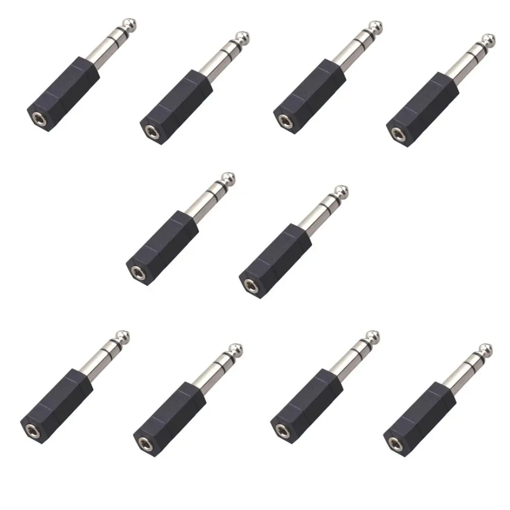 Lots 10pcs Audio AV 6.35mm Male to 3.5mm Female Stereo Microphone Plug Jack Connector Adapter