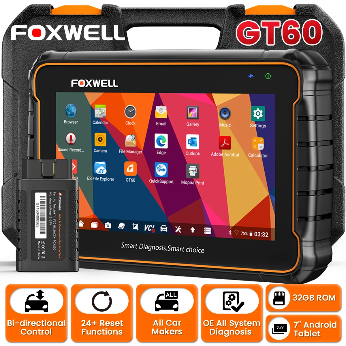 

FOXWELL GT60 BT Car OBD2 Diagnostic Tool Full System Active Test Oil Reset ABS SRS CVT EPB D.PF Injector Coding OBD2 Scanner