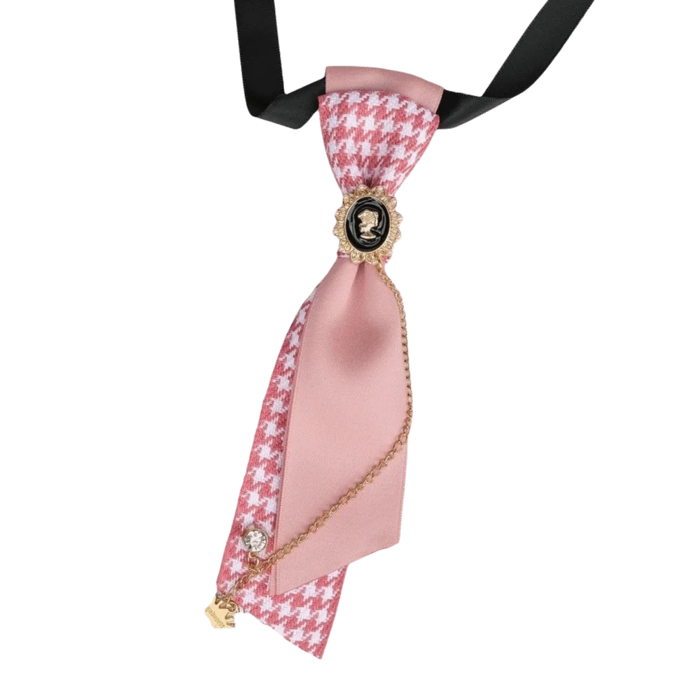Fashion Y2K Preppy Necktie Oval Adjustable Strap Plaid Bow Tie Rhinestone Chain Multiple Colors Decorative Neck Tie Formal