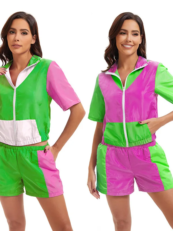 

Faionable Carnival Disco Retro 80s Zipper Women's Sportswear Par Stage Performance Outfit Set Chinese Manufacturer