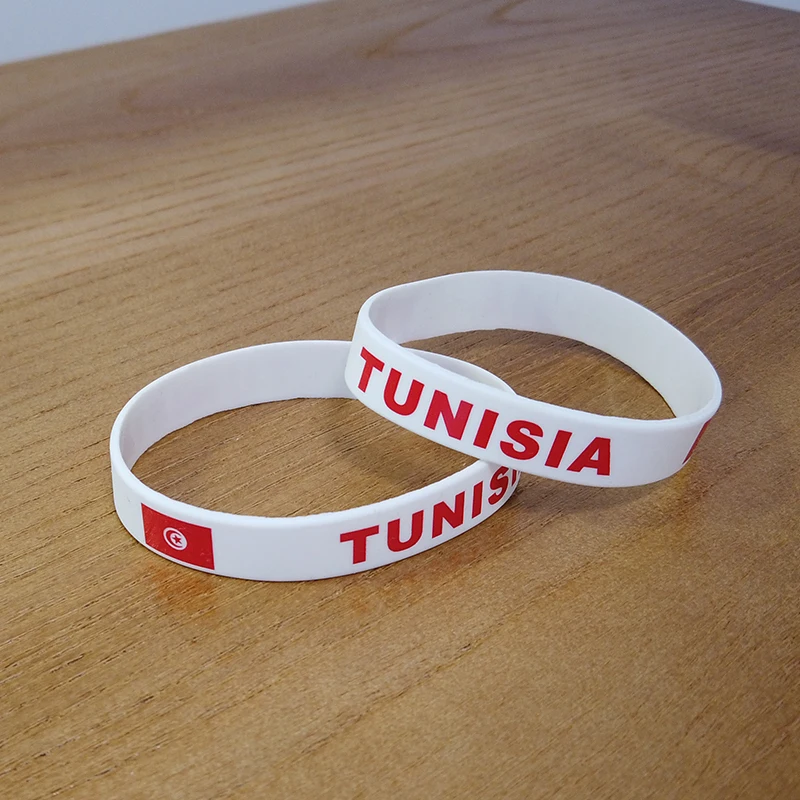 2pcs Tunisia National Flag Wristbands Sports Silicone Bracelet Men Women Rubber Band Patriotic Commemorative Fashion Accessory