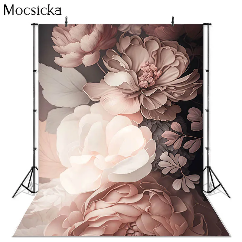 Mocsicka Pink Green Floral Background Photography Maternity Adult Baby Girls Portrait Photo Props Prints Studio Backdrop Banner