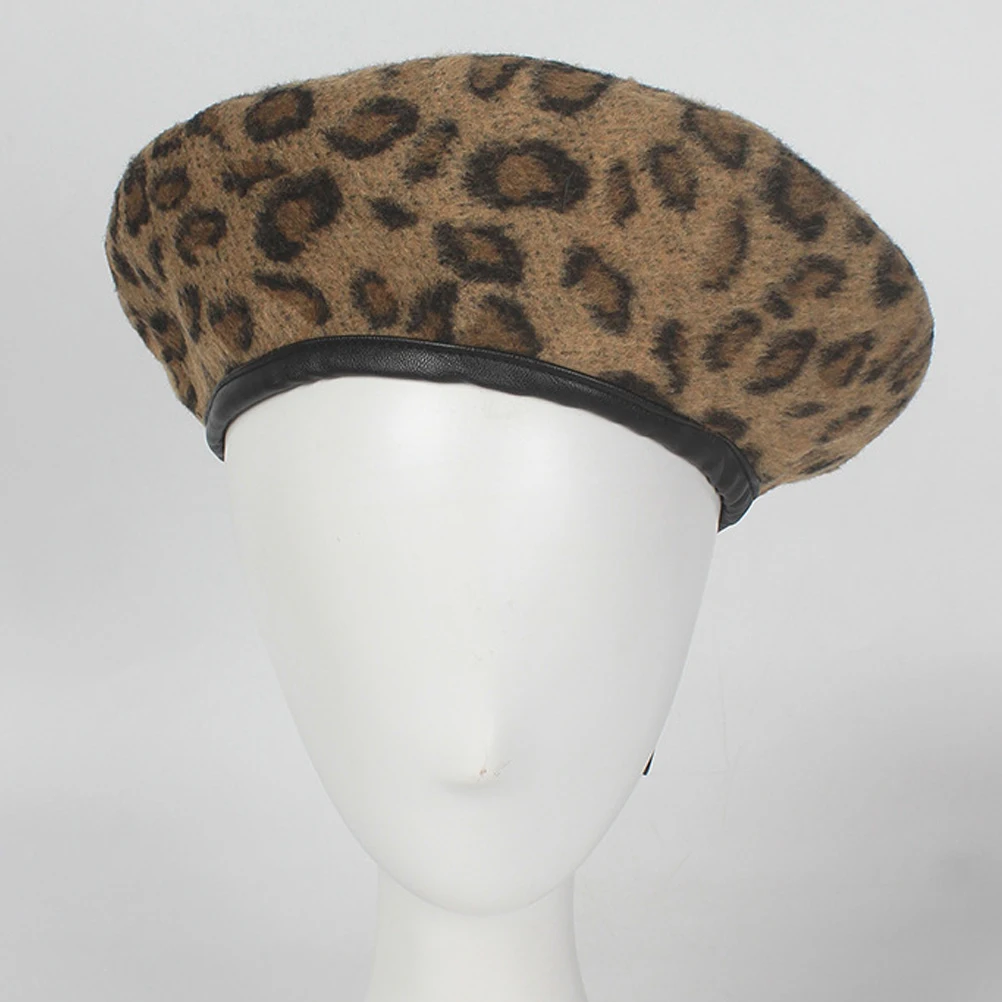 

Camel Color Felt Beret Leopard Fashion Artist Hat Soft Comfortable Warm Lightweight Leopard Beret Artist Hat