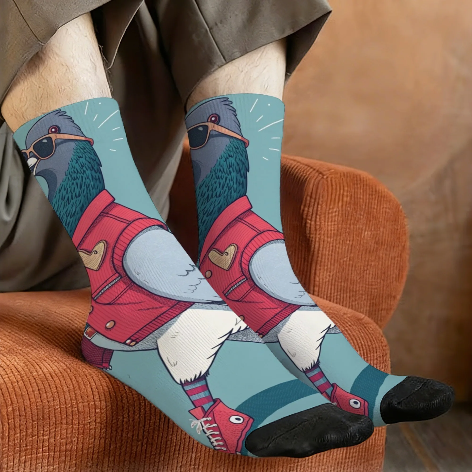 Fun and Cool Pigeon Print Men's Socks Comfortable Skin-friendly Soft Socks Quirky Rock Hip-hop Street Style Outdoor Socks