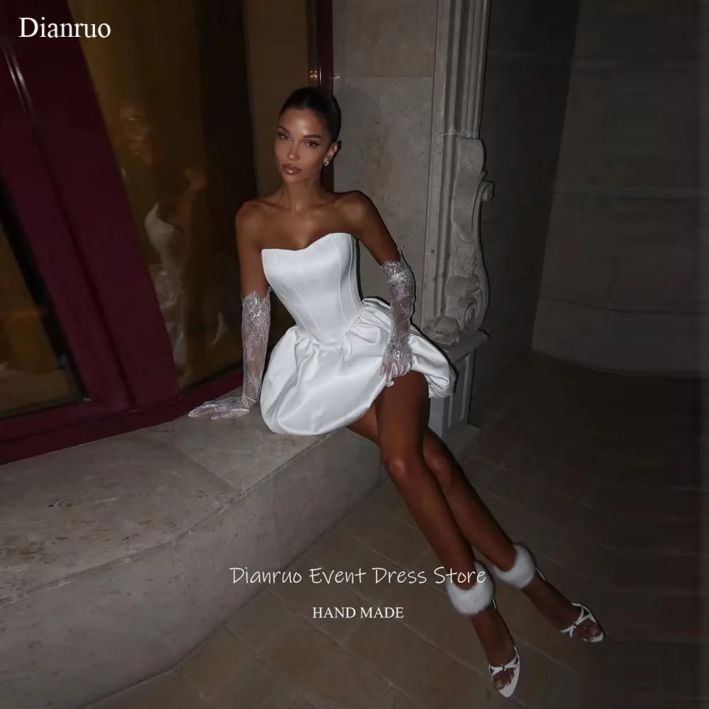 

Dianruo A Line Backless Strapless Wedding Dress Mini Length Graceful Vestido Novia Civil High Quality Robe De Mariée Customized