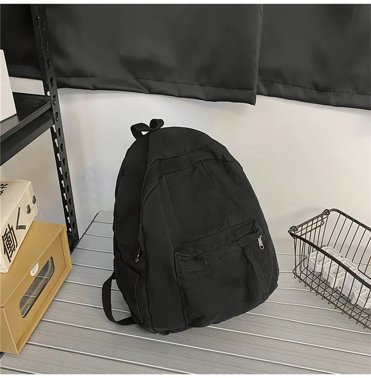 Contrast Color Block Canvas Backpack Large Capacity Casual School Travel Rucksack for Student Daily Use