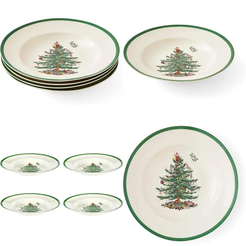 

Набор каменных суповых тарелок с праздничным дизайном дерева из 4 предметов — идеально подходит для сервировки супа, выпечки и многого другого