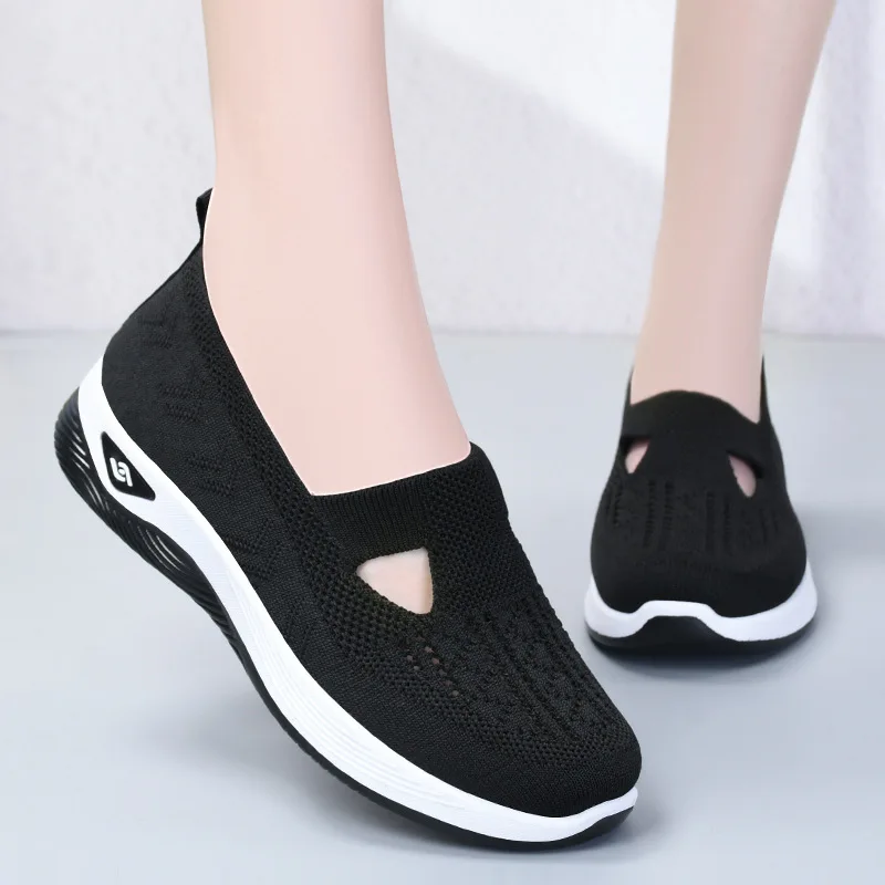 Women Mesh Flat Shoes Summer New Fashion Breathable Sports Comfortable Casual Dark Gray Work Shoes Non Slip Orthopedic Women