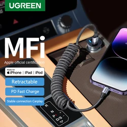 UGREEN MFI Car spring Retractable USB Lightning Cable PD Fast charging data For Apple iPhone 14 13 ipad Charger Carplay Braided