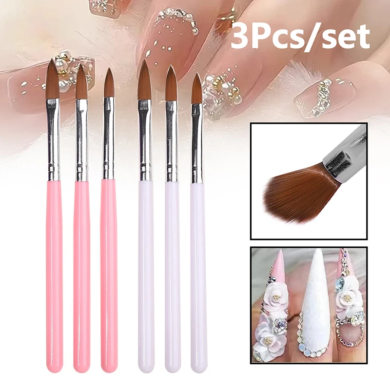 

3Pcs Acrylic Nail Brush Set Professional Acrylic Powder Extension Nail Brushes Nail Art 3D Carving Manicure Salon Tools