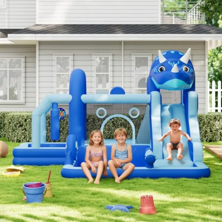 

Outdoor Backyard Bounce House Inflatable Dinosaur Bouncer with Air Blower Oxford Cloth Jumping Castle with Slide Climbing Wall