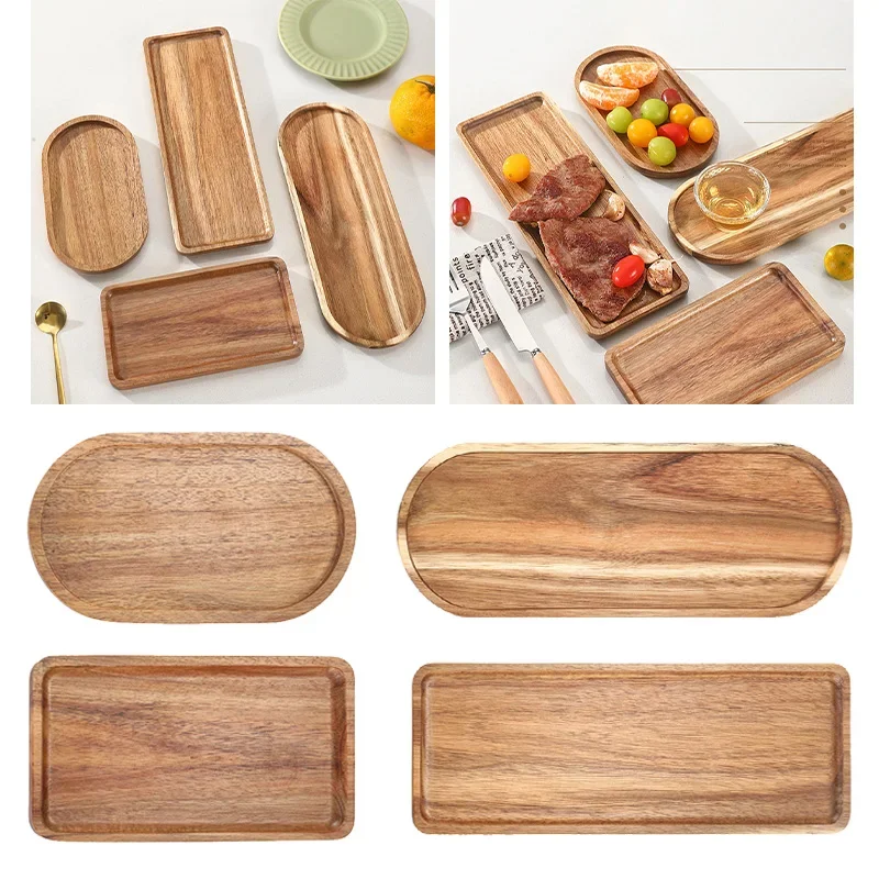 

Japanese Wood Coffee Tray Rectangle/Oval Food Cup Trays Snacks Dessert Fruit Candy Wooden Plate Gongfu Tea Tray Kitchen Supplies