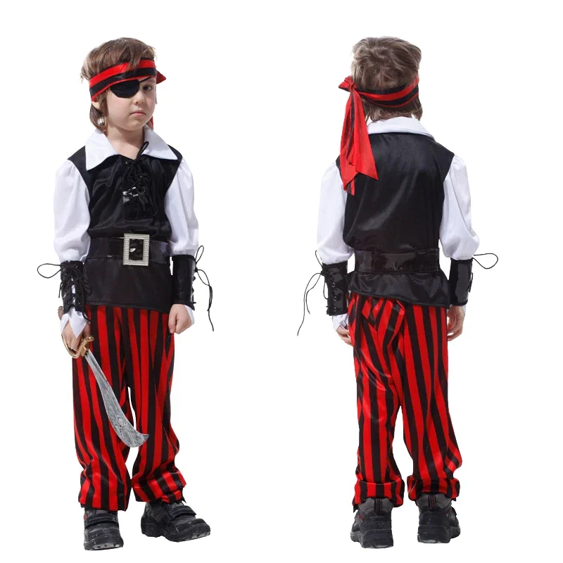 Disfraz de capitán pirata para niño, disfraz de bucanero de Halloween, traje de Cosplay, sombrero fresco, pantalones, traje