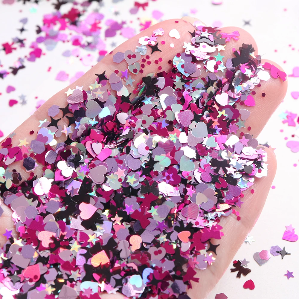 5g Magenta Bowknots Glitter Resin Sequin Hot Pink Love Heart Star Confetti for Epoxy Resin Art Decor DIY Jewelry Making Supplies view 3