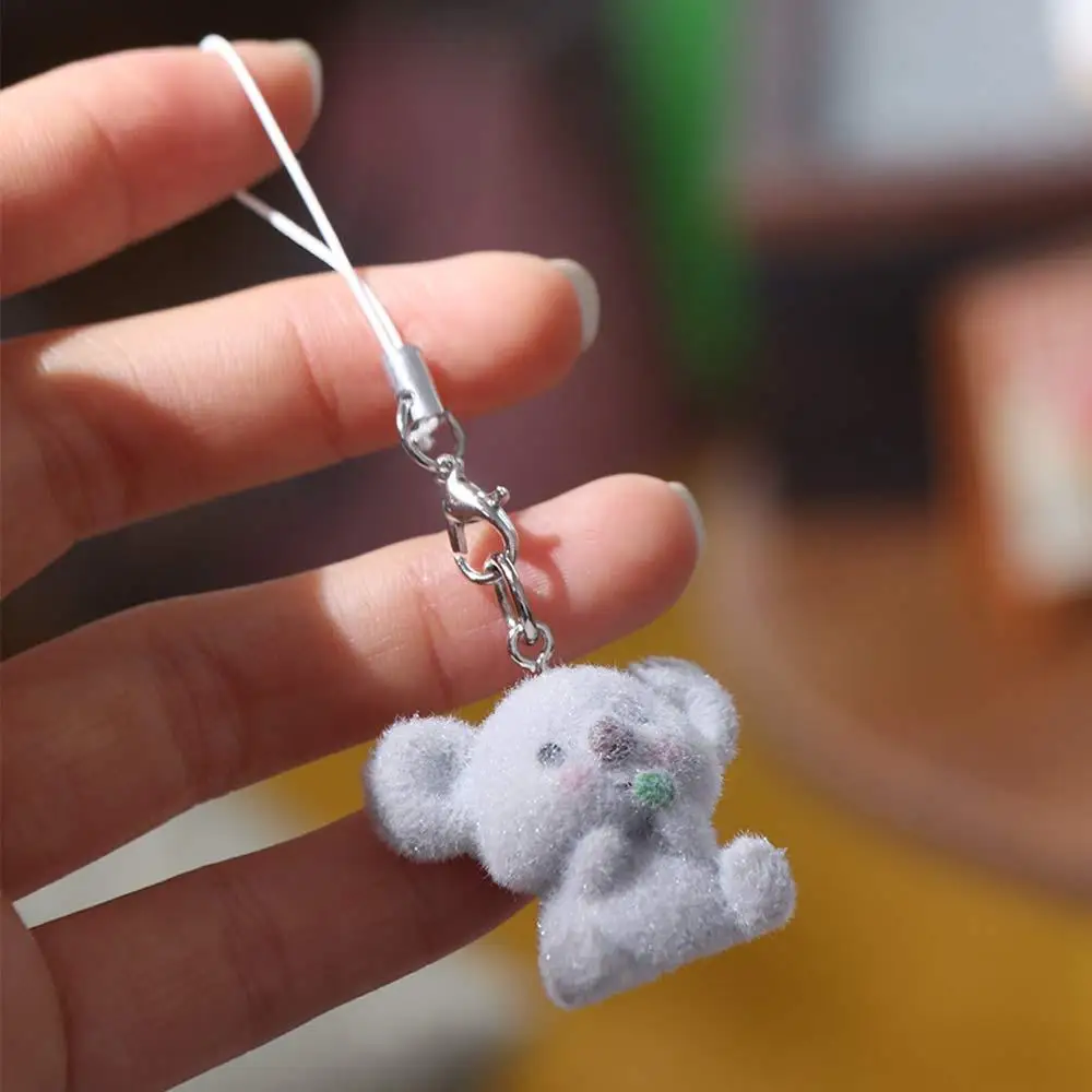 

Lovely Fluffy Doll Koala Animal Keychains Pet Pendant Cartoon 3D Flocking Pendant Bag Charm Resin Koala Key Ring Women Girls