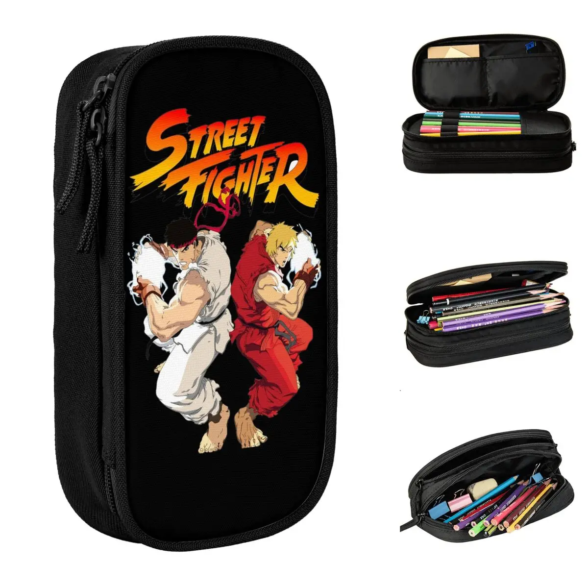 Street Fighters Vedio Game Pen Box doppio strato grande capacità per la scuola Pencilcase regalo di compleanno