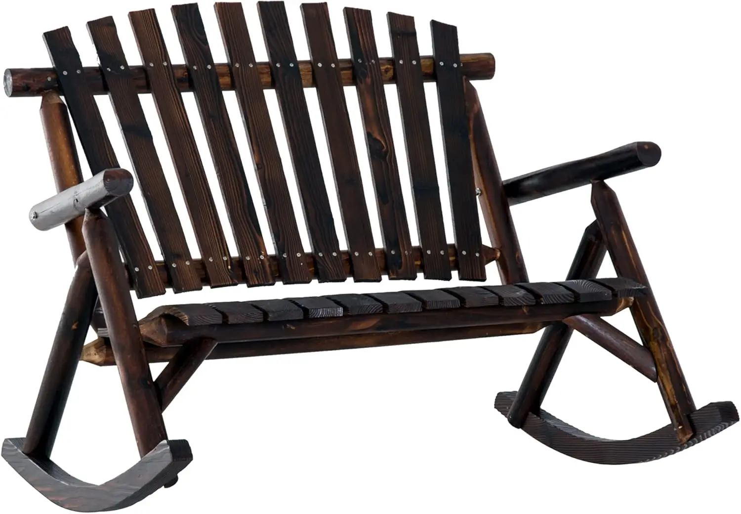 

Деревянное кресло-качалка для улицы, двухместное деревенское кресло-качалка Адирондак с решетчатым сиденьем, высокая спинка, подлокотники для патио, сада