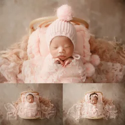 Swaddle Pro Wrap Photography Cotton Stretch Wrap Blanket Head Flower Knitted Hat Dolls Decorative Accessories Studio Photo Props