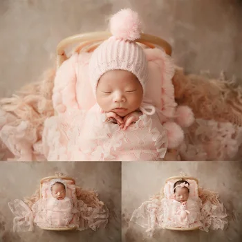 Swaddle Pro Wrap Fotografia Bawełniany koc rozciągliwy Głowa Kwiat Dzianinowa czapka Lalki Akcesoria dekoracyjne Studio Rekwizyty fotograficzne