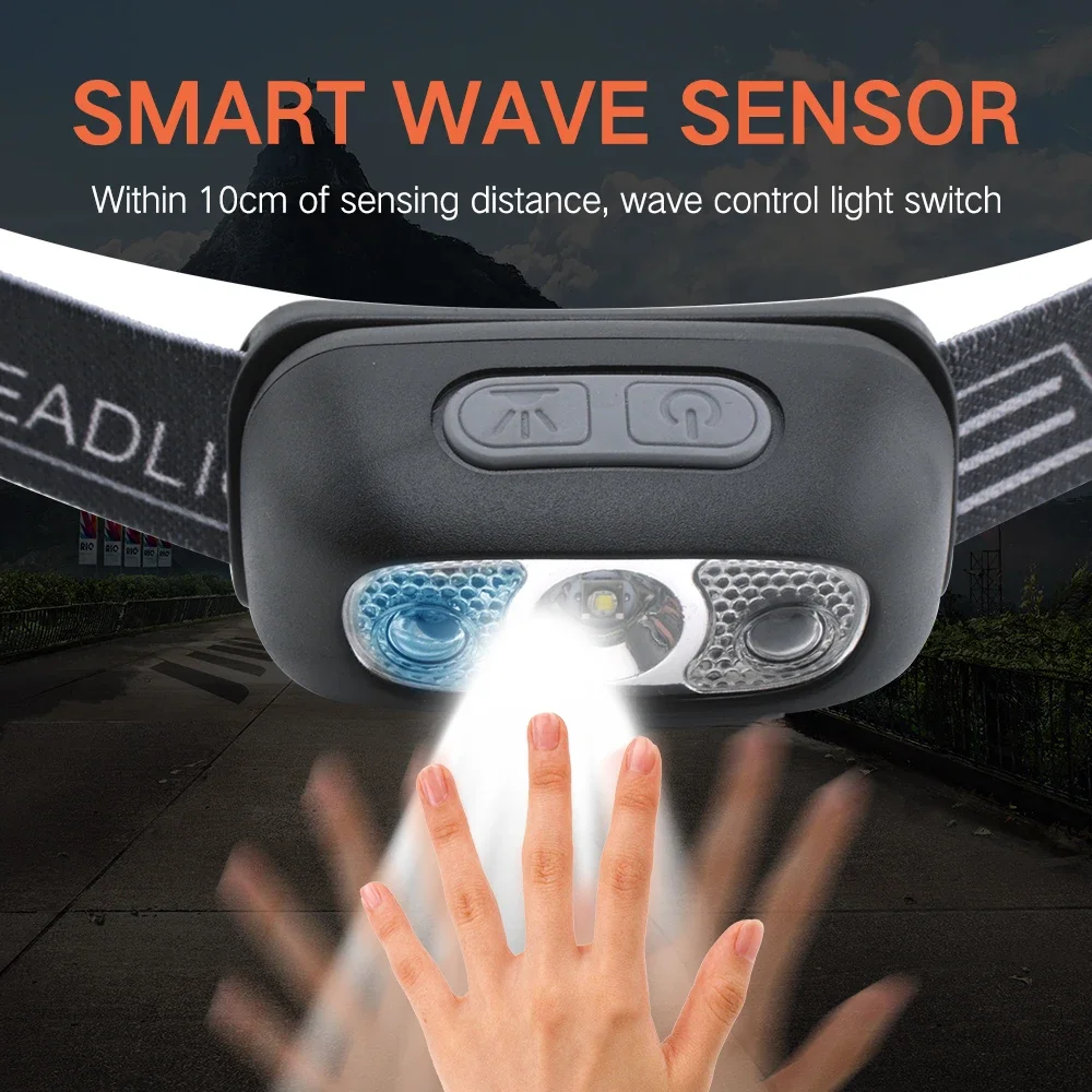 Motion Sensor Rechargeable Headlight Flashlight LED Ultra Bright Headlights Fishing Headlamp Led Forehead Head Lamp Flashlighs