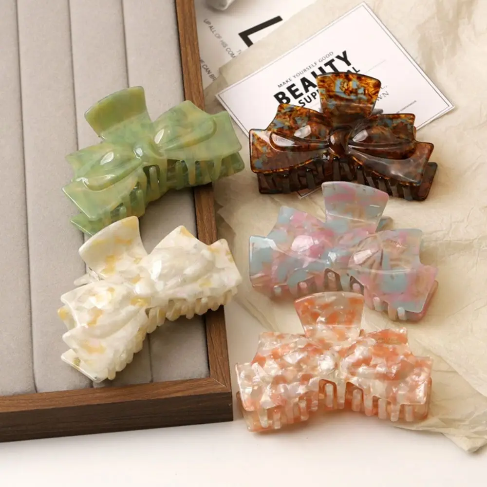 

Geometric Retro Bow Acetate Hair Claw Hair Clip Headwear Solid Color Shark Clip Hairpin Geometry Korean Style Shark Clip Travel