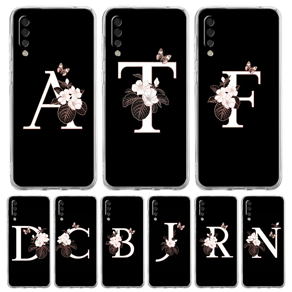 

Flowers Initial Letter Transparent Phone Case for Samsung Galaxy A12 A50 A52 A70 A40 A10 A20 A30 A02 A03S A04 Cover Silicone Bag