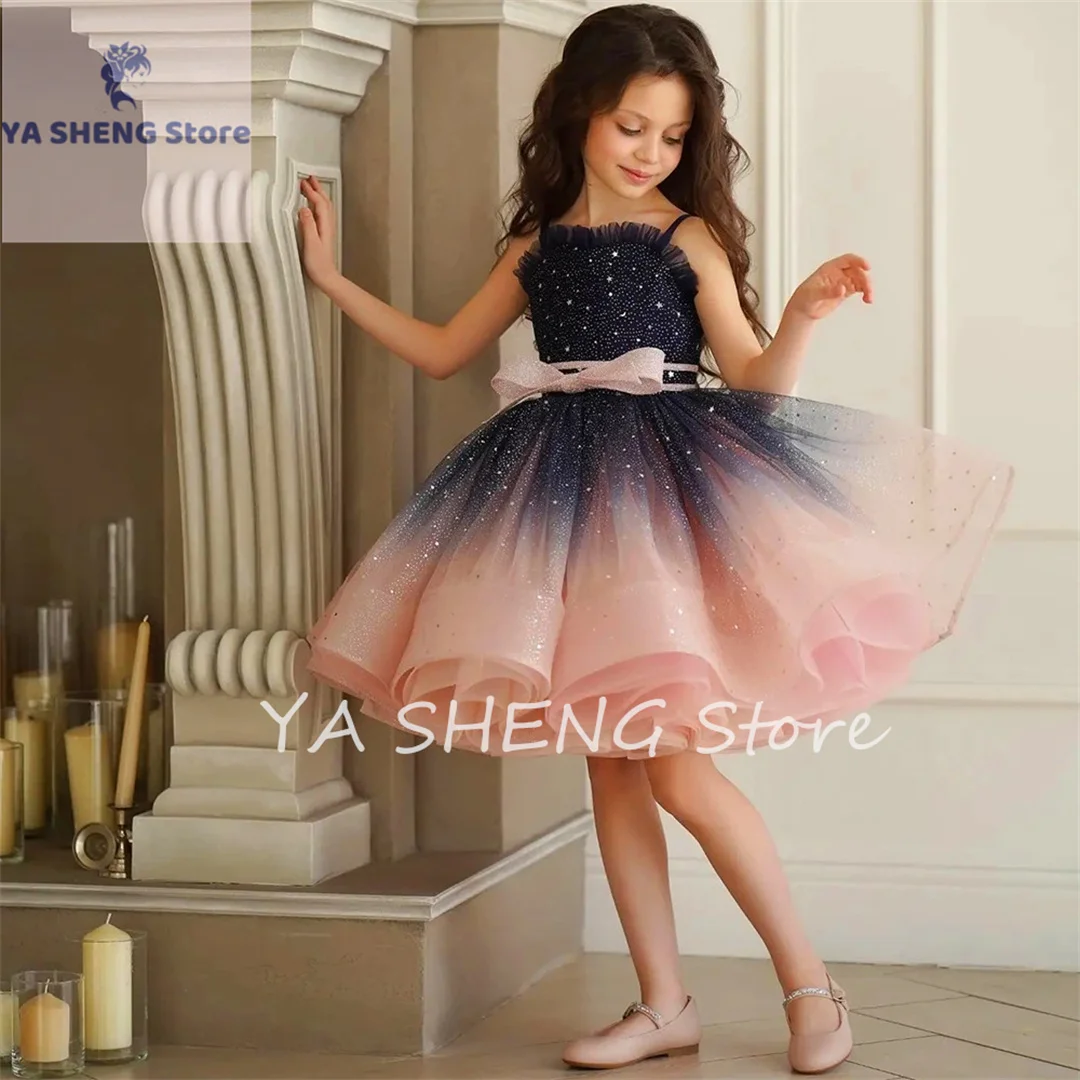 

Flower Girl Dress Elegant Ballet Dance Tulle Lace Printing Princess Ball First Communion Dresses Kids Surprise Birthday Present