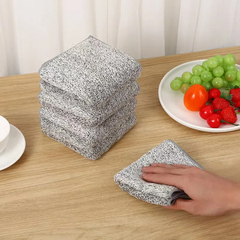 5Pcs/10Pcs Bamboo Fiber Thickened Cleaning Cloth Kitchen Oil Stain Removal Absorbent Towel High-Density Cleaning Cloth