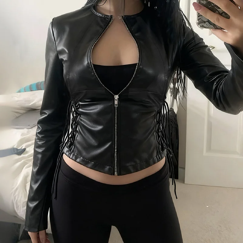 المرأة بو الجلود سترة أبلى البريدي الزي ربيع الخريف أزياء قصيرة معطف الدراجة الإناث