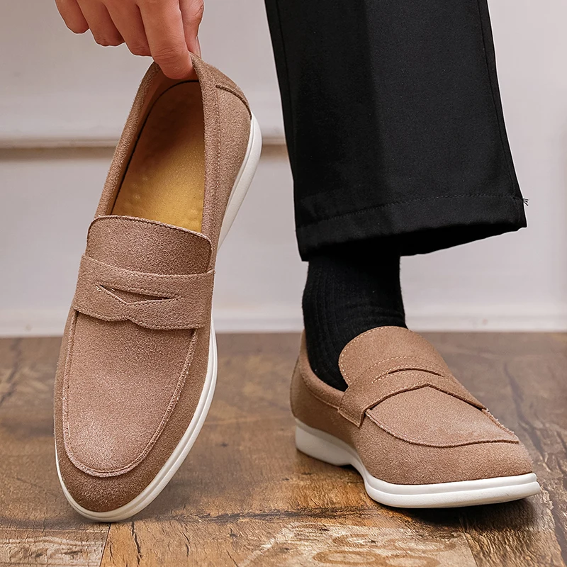 

Men Loafers Faux Suede Solid Color Flat Bottom Comfortable Casual Men Shoes Size 38-46