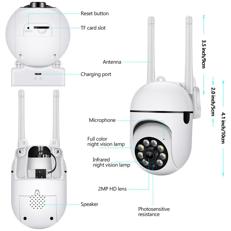 2MP Wifi IP Camera Outdoor 4X Digital Zoom Wireless Security Surveillance Camera Two-way Audio Night Color Cam AI Human Tracking