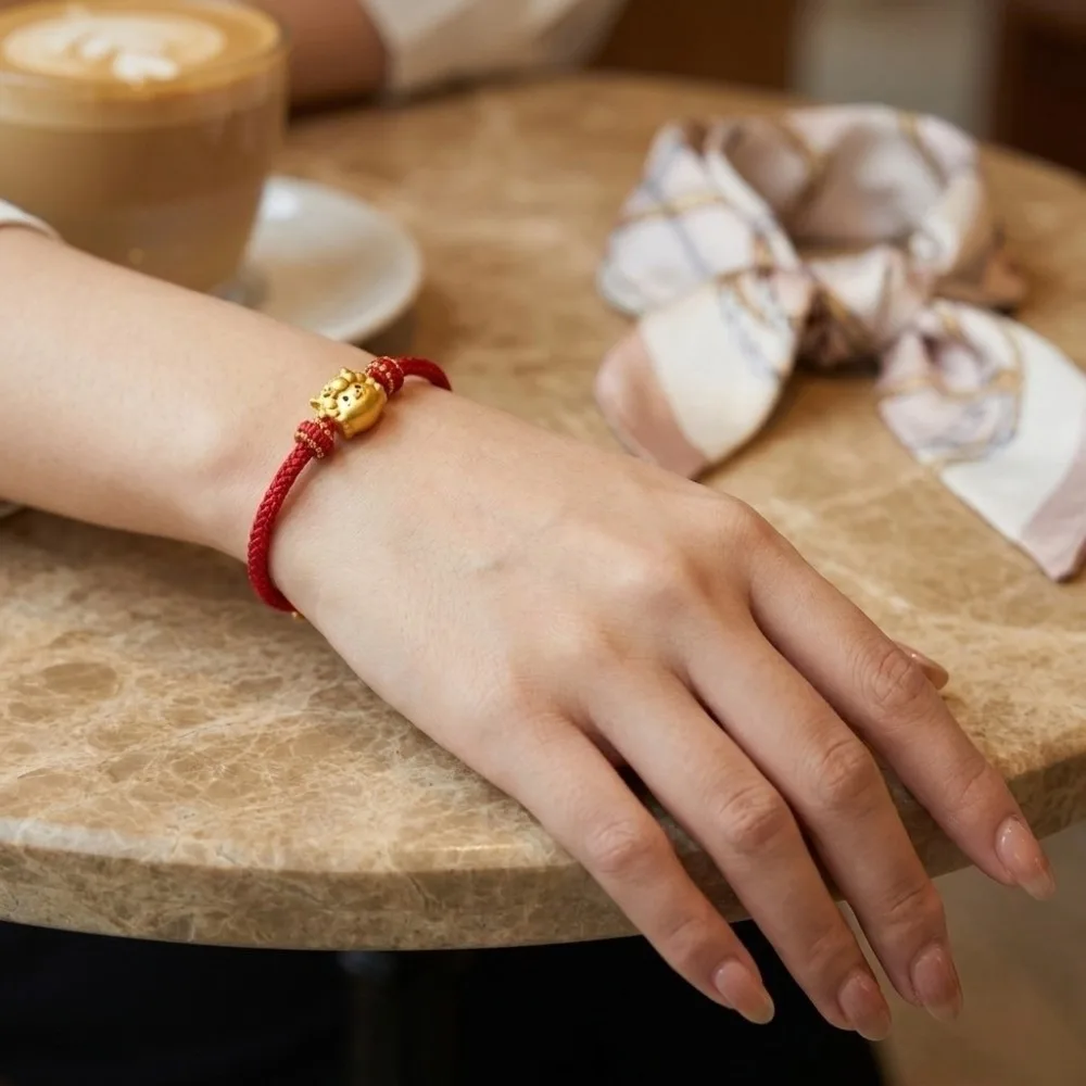 Braided Zodiac Goat Bracelet Gold Plated Adjustable Red String Hand Chain Lightweight Sliding Lucky Bracelet Chinese New Year