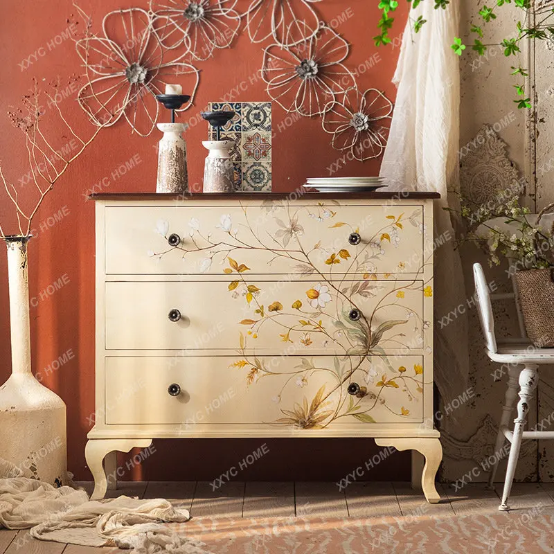 Mid-Ancient Hand-Painted Bedroom Storage Chest of Drawers Hotel Hall Entrance Display Cabinet New Living Room Locker