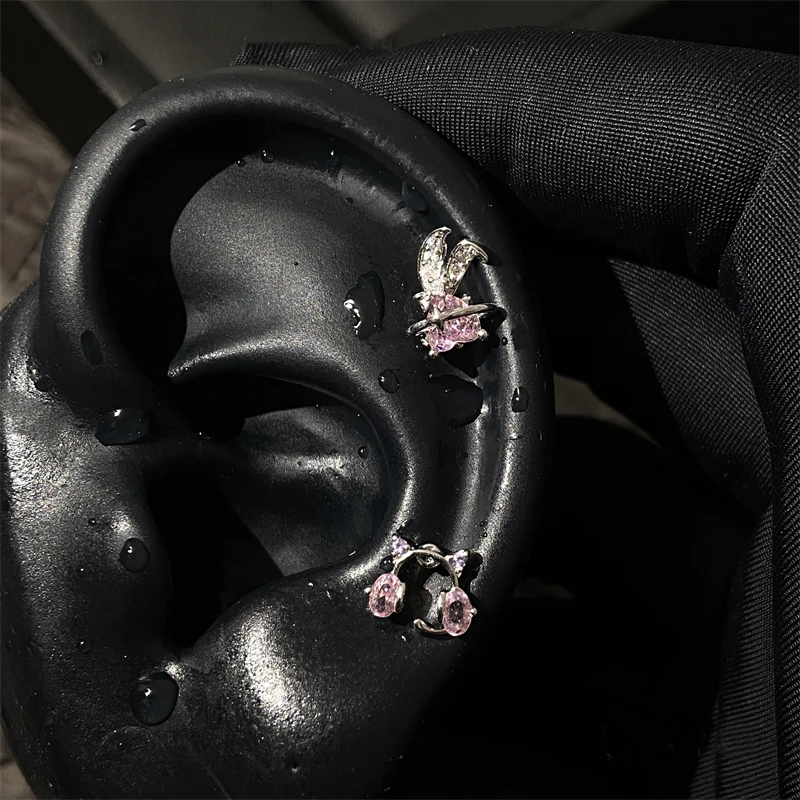 1PCS Bowknot Zircon Silver Color Star Pendant Stainless Steel Ear Bone Cute Earring for Women Cochlea Accessories Puncture