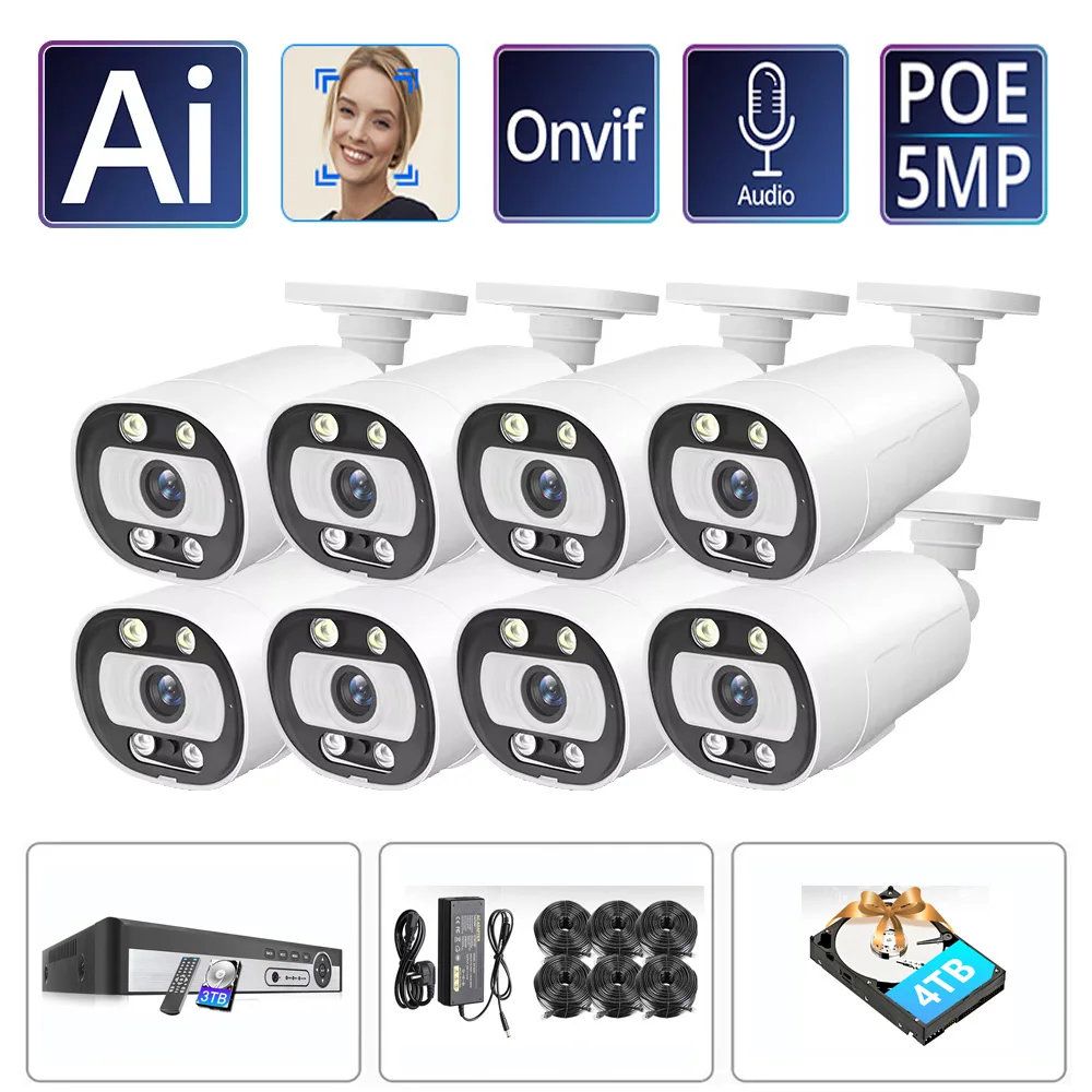 MISECU H.265 8CH 4K 5MP POE Camera Security System Outdoor 8MP Human Detect CCTV sorveglianza protezione colore visione notturna P2P