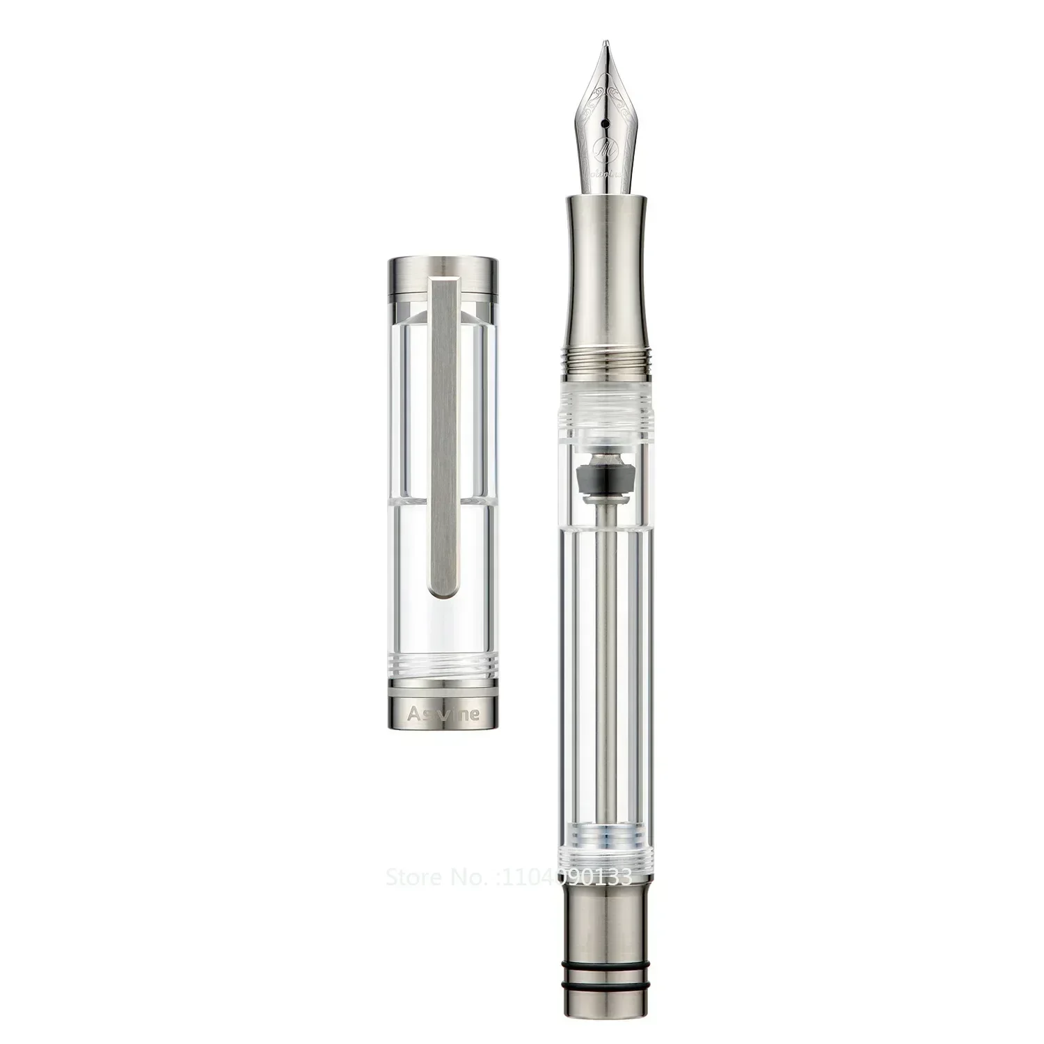 

Asvine V200 Titanium Fountain Pen Vacuum Filling, Asvine / BOCK EF/F//B Nib Clear Transparent Acrylic Smooth Writing Pen