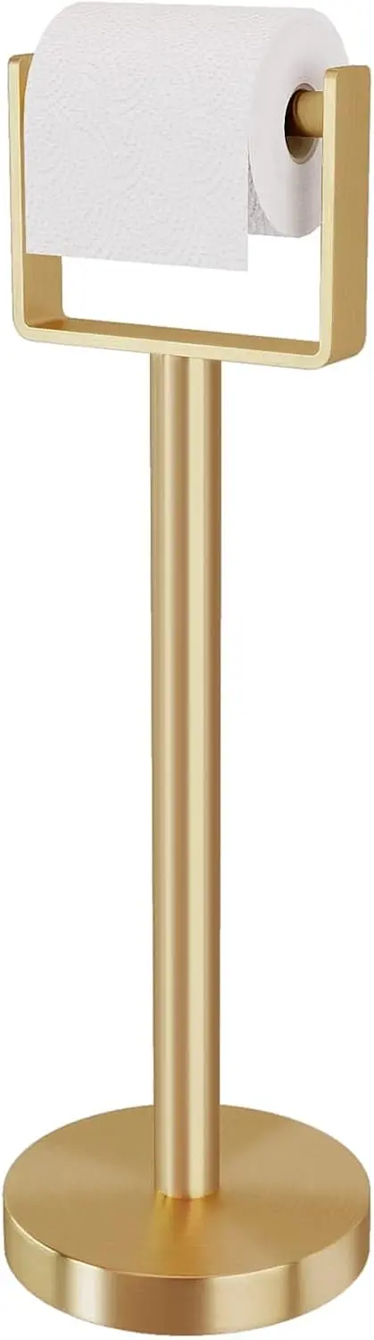 

Stainless Steel Toilet Paper Stand with Weighted Base, Gold Floor Tissue Roll Holder for Bathroom