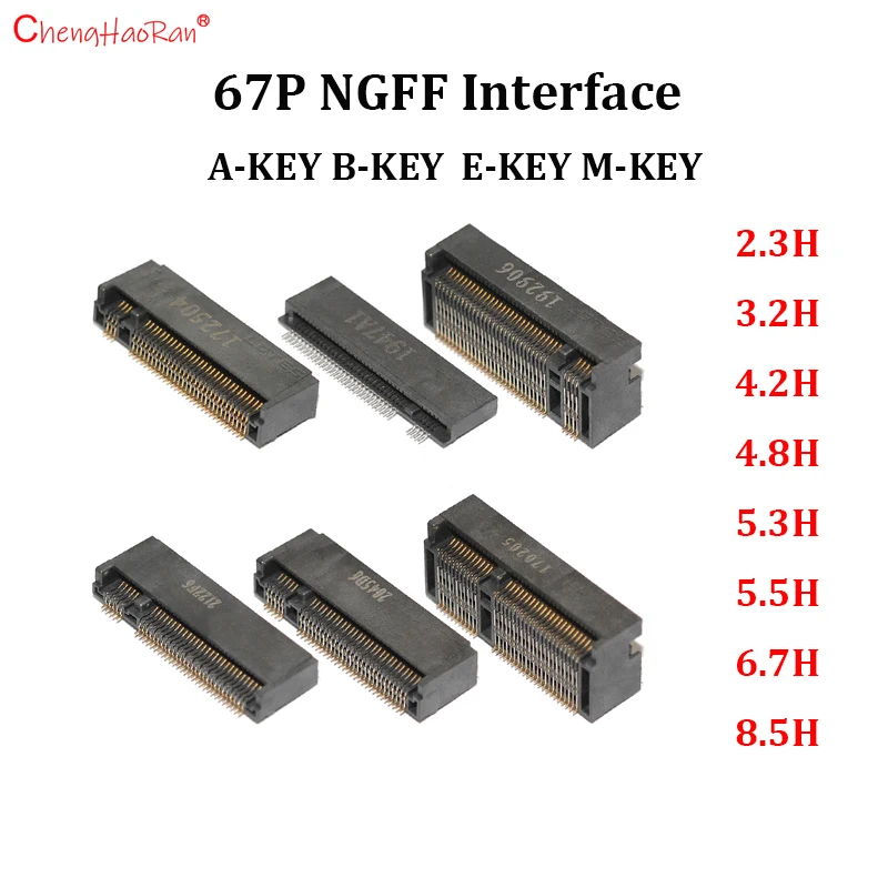 2PCS M.2 Connector 67P A B E M KEY NGFF Interface Socket SSD Socket H=2.3 3.2 4.2 4.8 5.5 6.7 8.5 M.2 SSD Slot NGFF Socket New