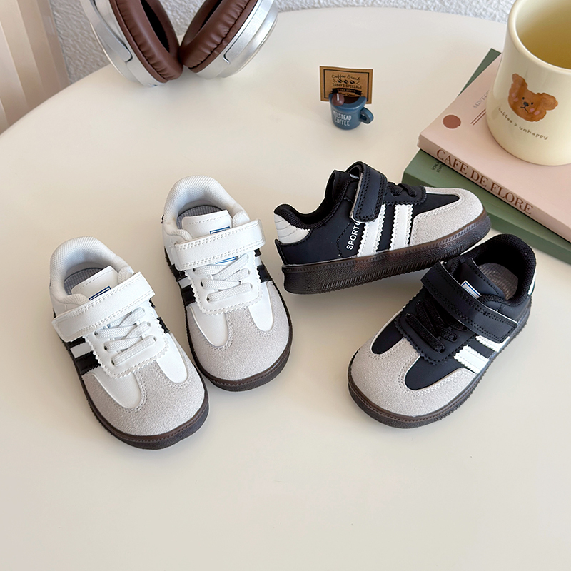  Spring Autumn Toddler Kids Boys Girls Retro Striped Sneakers Lace Up Non-Slip Soft Sole for Daily School Outdoor Play Wear 