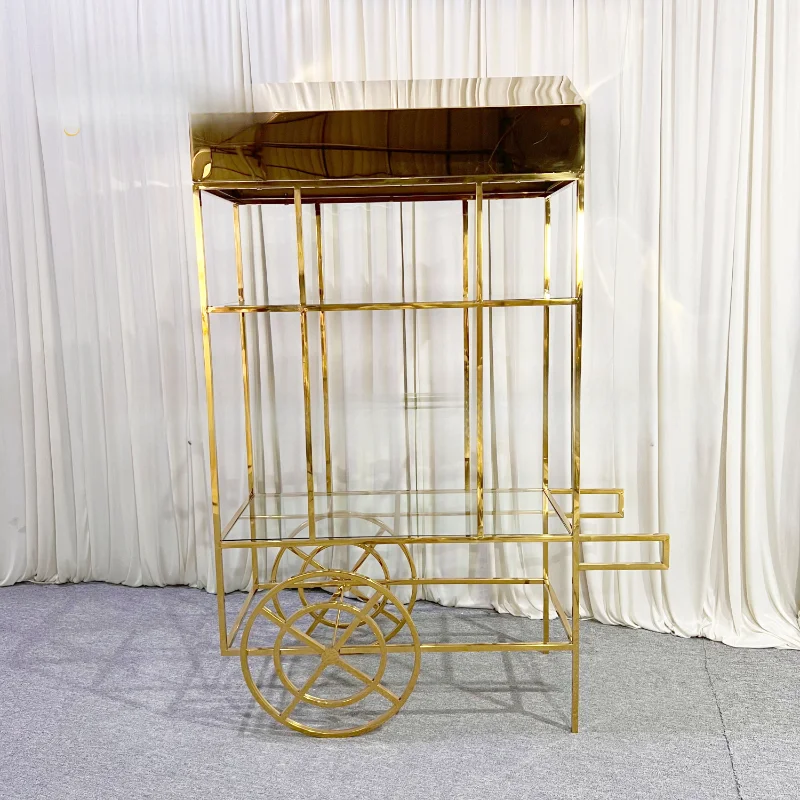 Shiny Golden Stainless Steel Candy Dessert Cart Cake Display Kids Event Candy Cart For Baby Shower Decoration