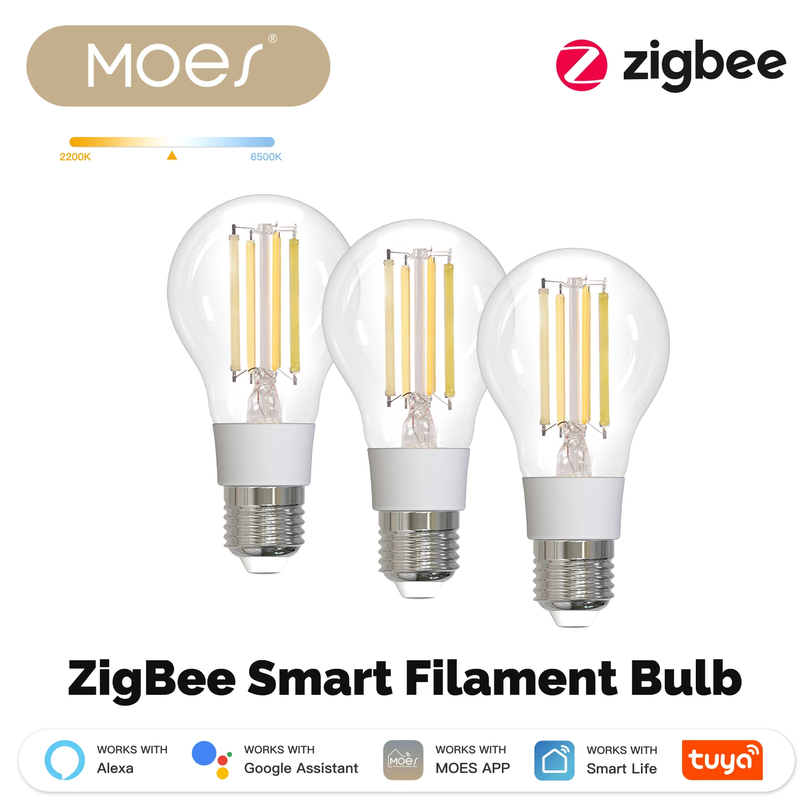 MOES ZigBee slimme gloeilamp Licht uw huis gemakkelijk met scène E27 Energiebesparend Licht aanpassen per tijd 7W Tuya APP-bediening