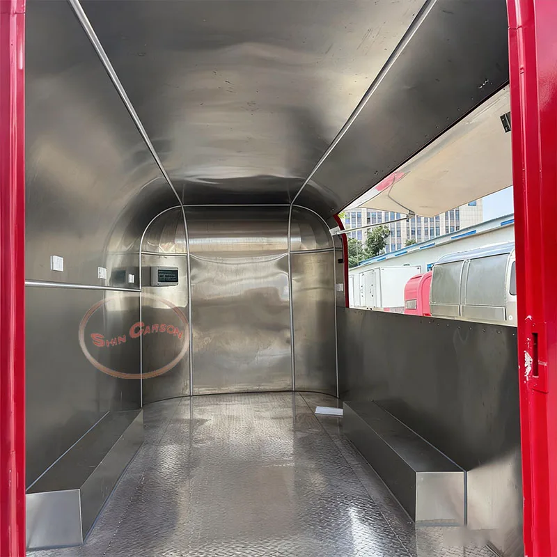 مقطورة طعام حمراء للاستخدام الخارجي بتصميم عجلة مزدوجة، لون مشرق، نسيج غني، مظلة شمسية قابلة للانفصال للعملاء #4