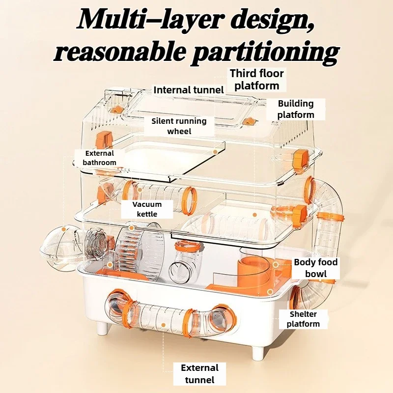 Breathable Hamsters Accessories Products Hamster Cage Wear Resistant and Durable Large Space Detachable Hamster Acrylic Cages