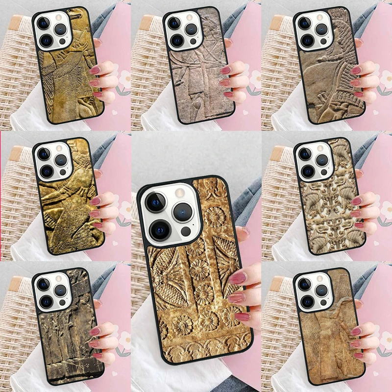 Carving Assyrian Mesopotamian Soft Phone Case Cover for iPhone 16 Promax 15 Pro 13 14 Plus 11 12 Mini XR XS MAX Coque