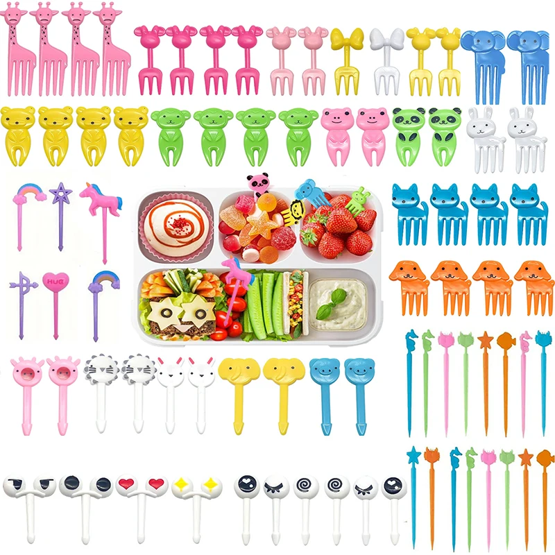 Mini Fruit Food Picks  for School Children Kids Bento Lunch Box Accessories Cute Cartoon Animal Bear Toothpicks Set