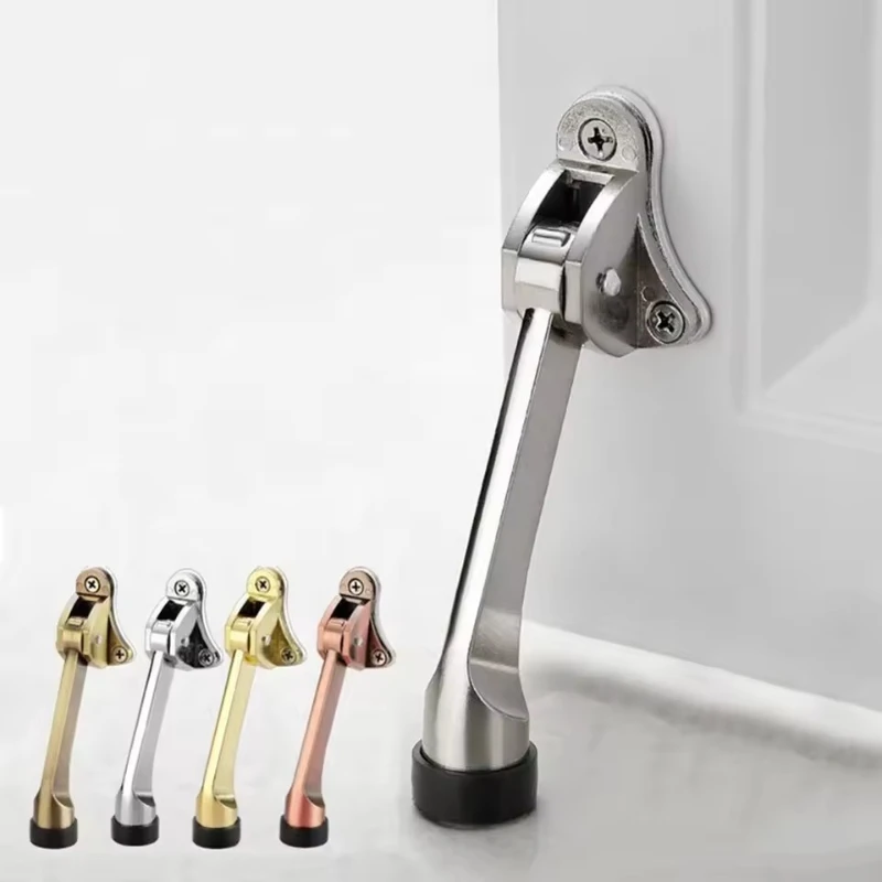 1pc Door Stopper Mute Zinc Alloy Foot-Operated Lever Door Stops Non-Slip Soft Rubber Foot Door Holder Hardware