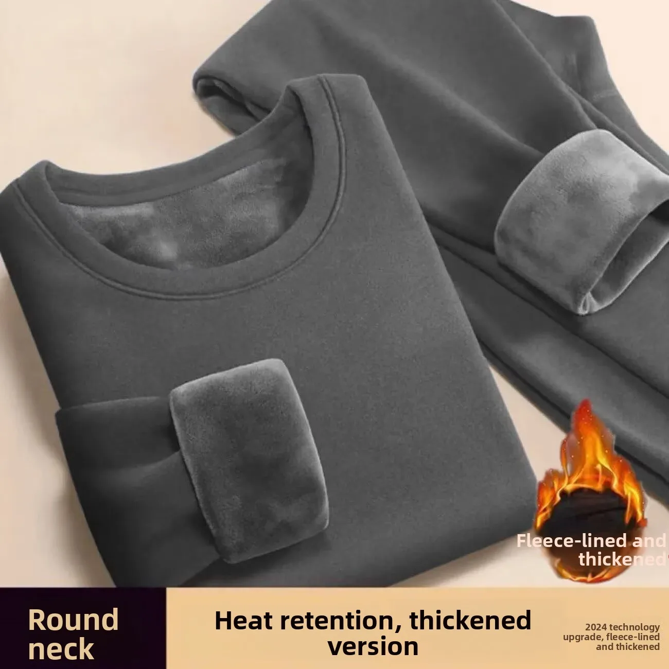 Thickened Flannel Warm Underwear Set for Men And Women Long Sleeve round Neck Single Layer Polyester Couples Matching Pajamas