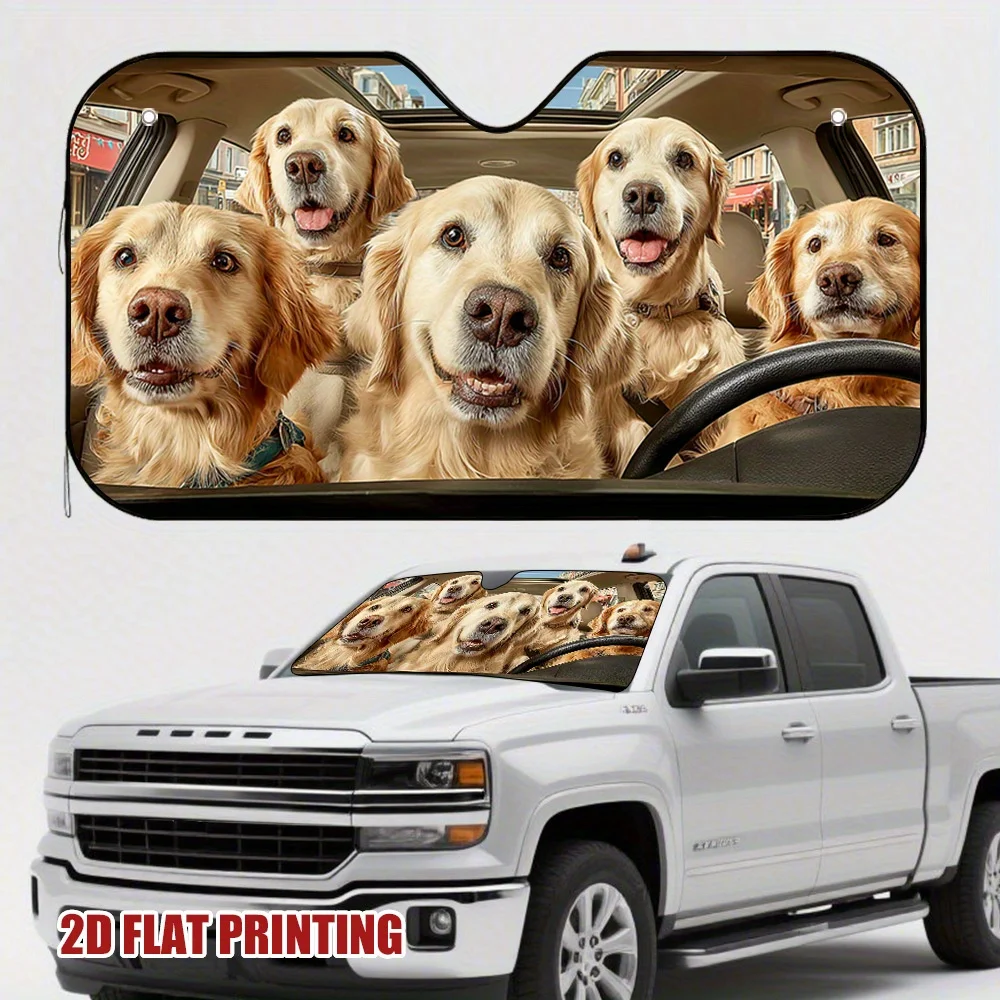 

1pc Golden Retriever In Car Adventure Premium Windshield Sunshade - 2D Flat Print Dog Design, Fit For All Vehicles, Stylish & Fu