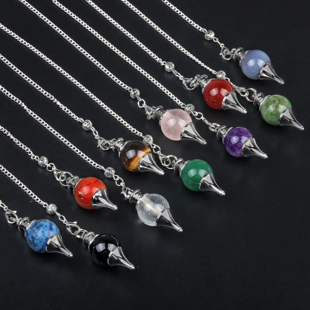 Natural Crystal Agate Gemstone Orb Pendulum Pendant Detachable Spiritual Pendulum Chain Charms for Jewelry Making Accessories